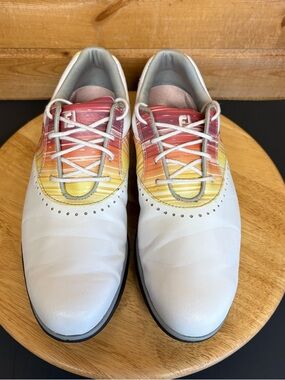 FootJoy eMerge White/Rainbow Leather Lace Up Comfort Women Golf Shoes Sz 8.5 GUC